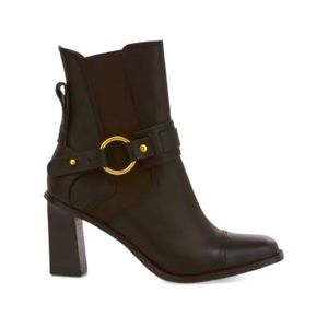 See by Chloe Alexis Square Toe Leather Ankle Boots in Nero, Size 37 1/2